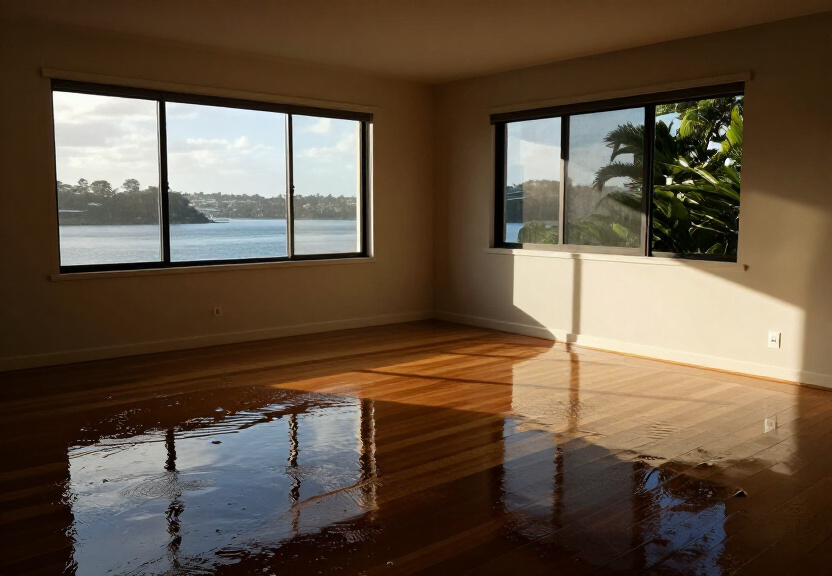 Flooded living room in Belrose before restoration